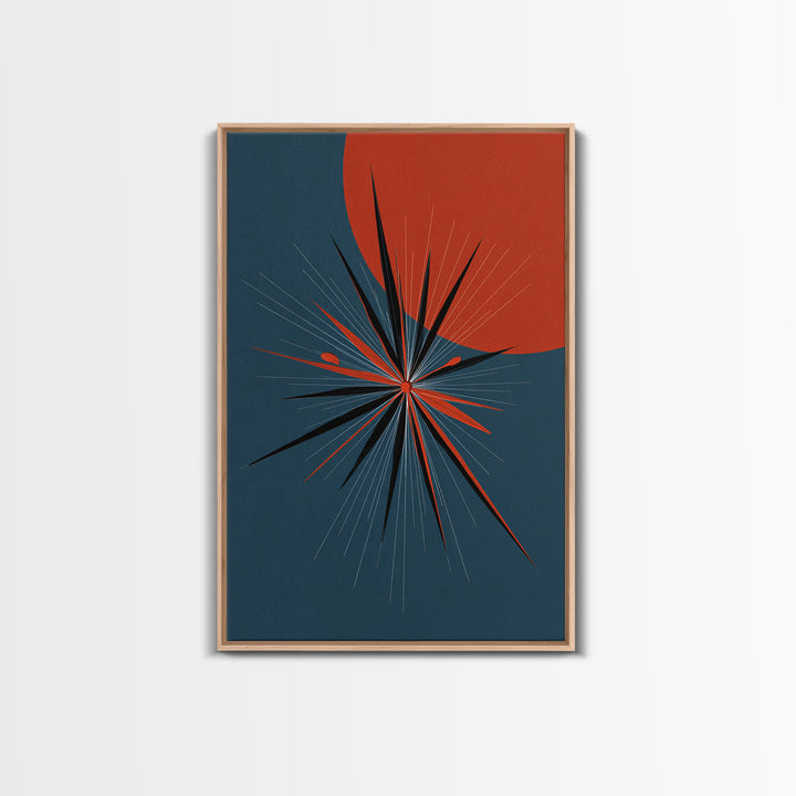 Red Sun Atomic Starburst Wall Art, Midcentury Modern Art, Retro Modern Poster, Blue Orange Abstract Print, Mcm Wall Decor