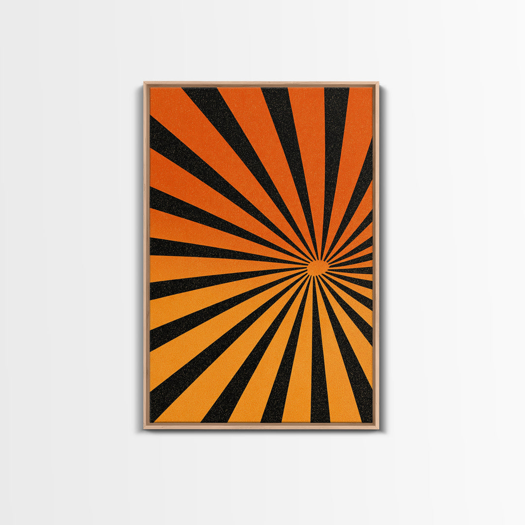 Orange Black Op Art Sunburst Canvas Print, Retro Wall Art, Geometric Art Print, Bold Mcm Decor, 70s Poster, Funky Wall Decor