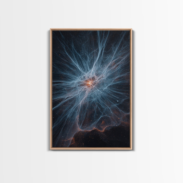 Blue White Nebula Energy Burst Wall Art, Space Abstract Art, Modern Digital Art, Scenic Sci Fi Poster, Statement Wall Decor