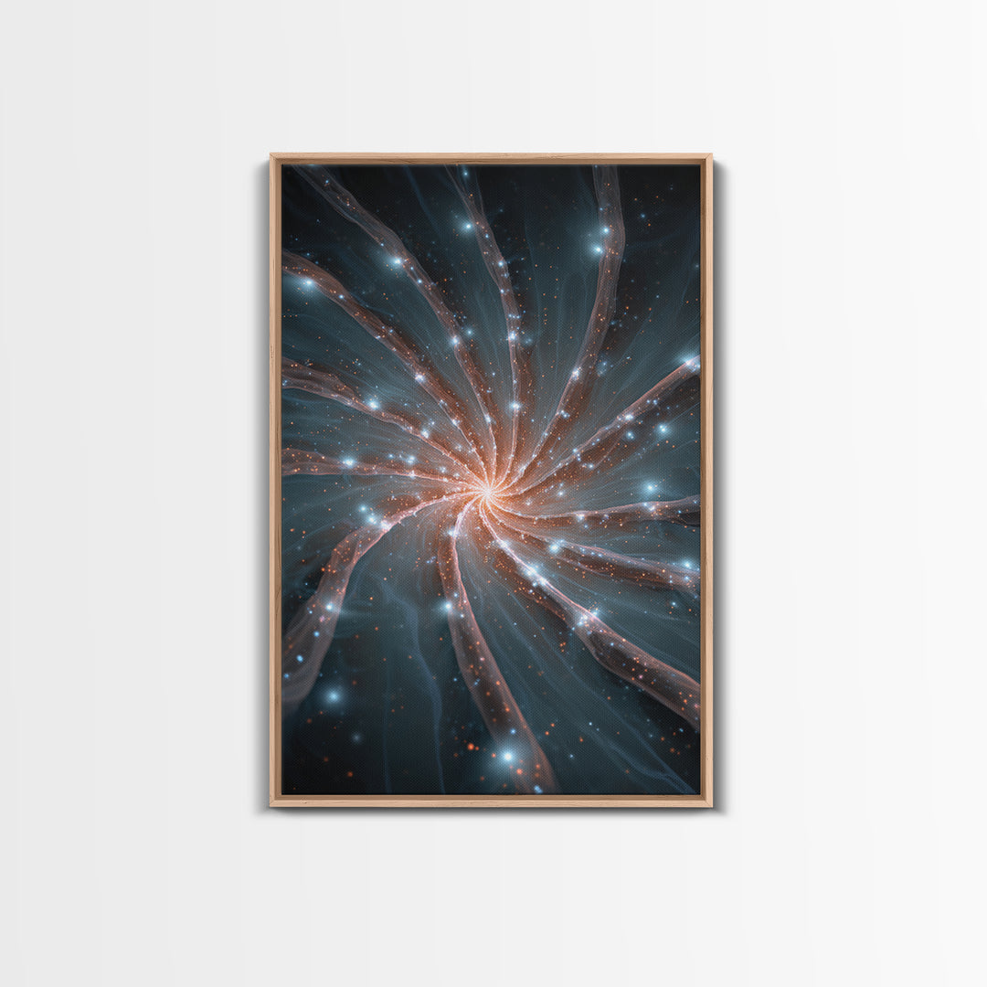 Luminous Spiral Galaxy Nebula Framed Canvas Print, Space Abstract Art, Modern Wall Art, Blue Art Print, Sci Fi Decor, Home Office