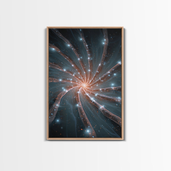 Luminous Spiral Galaxy Nebula Framed Canvas Print, Space Abstract Art, Modern Wall Art, Blue Art Print, Sci Fi Decor, Home Office