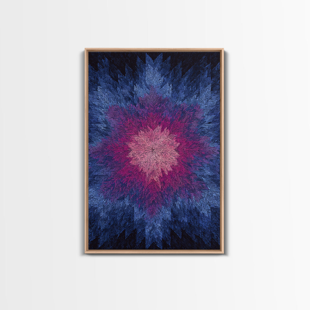 Blue Pink Textured Starburst, Canvas Print, Geometric Wall Art, Modern Abstract Decor, Vibrant Mcm Living Room Poster Artwork