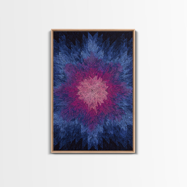 Blue Pink Textured Starburst, Canvas Print, Geometric Wall Art, Modern Abstract Decor, Vibrant Mcm Living Room Poster Artwork