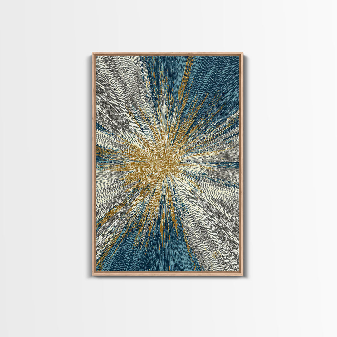 Gold And Teal Radiating Starburst Canvas Print, Midcentury Modern Art, Atomic Retro Wall Decor, Bold Geometric Home Decor