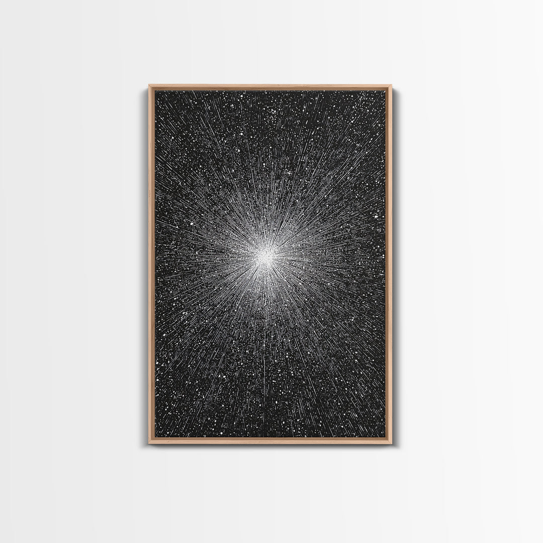 Black And White Cosmic Starburst Wall Art, Modern Abstract Art Print, Space Poster, Sci Fi Retro Decor, Monochrome Home Decor