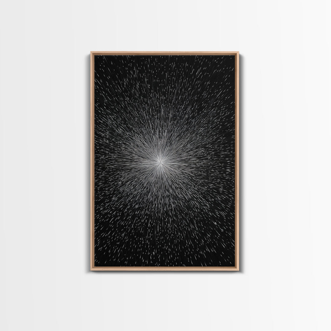 Black White Warp Speed Starburst Canvas Print, Modern Abstract Art, Space Wall Decor, Minimalist Sci Fi Poster, Cosmic Decor