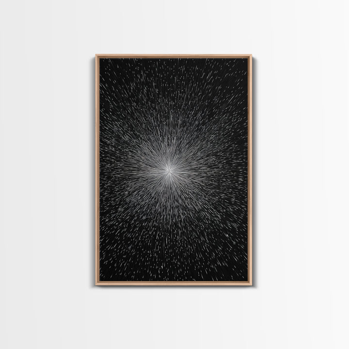 Black White Warp Speed Starburst Canvas Print, Modern Abstract Art, Space Wall Decor, Minimalist Sci Fi Poster, Cosmic Decor