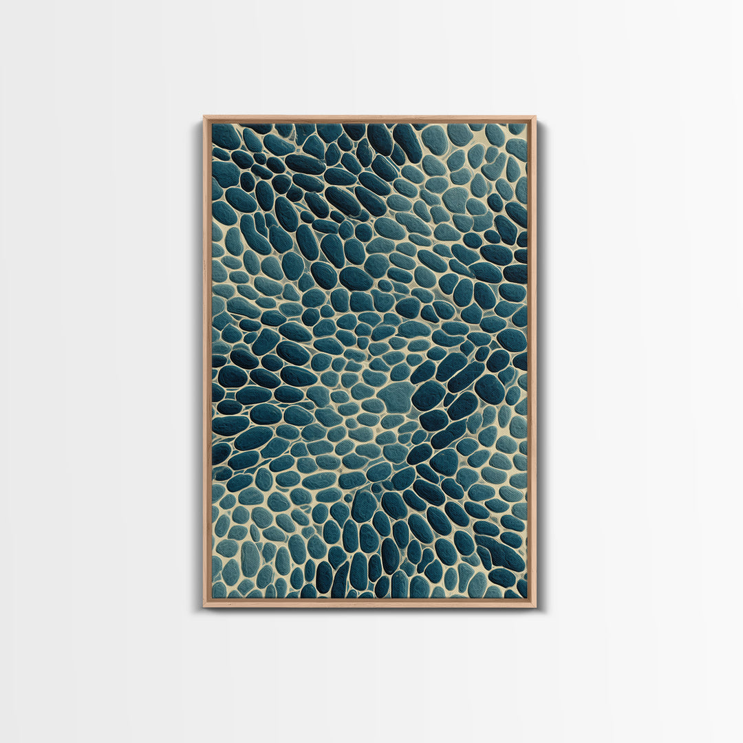 Teal Pebble Mosaic Abstract Wall Art, Modern Geometric Art Print, Coastal Home Decor, Blue Beige Organic Pattern Decor Print