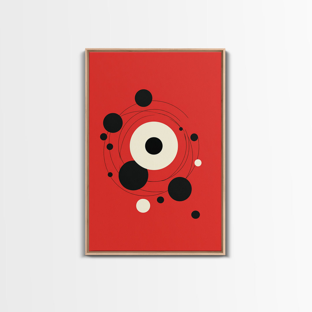 Red Orbit Circles Abstract Canvas Print, Mid Century Modern Wall Art, Minimal Geometric Poster, Atomic Space Decor Gift For Home