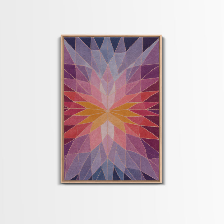 Pink Orange Faceted Star Flower Canvas Print, Midcentury Modern Abstract Art, Geometric Wall Decor For Bedroom Living Room