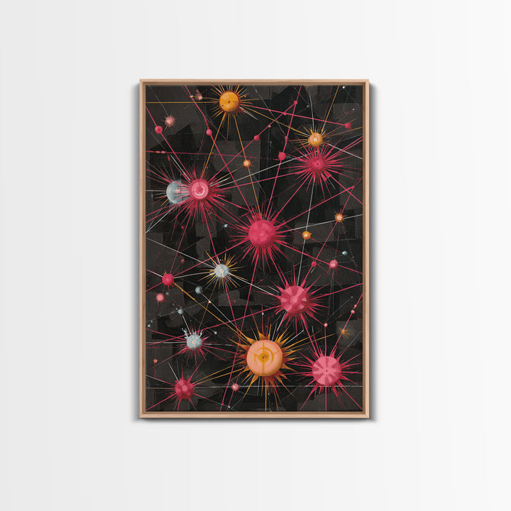 Atomic Pink Orange Network Wall Art, Midcentury Modern Abstract Print, Space Age Geometric Decor For Living Room Home Office