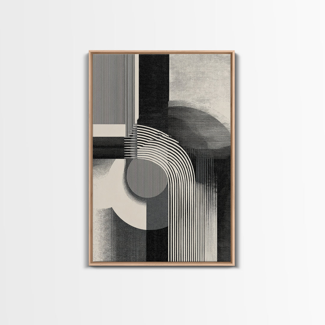 Black White Arch Geometry Canvas Print, Modern Abstract Art, Bauhaus Inspired Wall Decor, Minimalist Office Statement Art