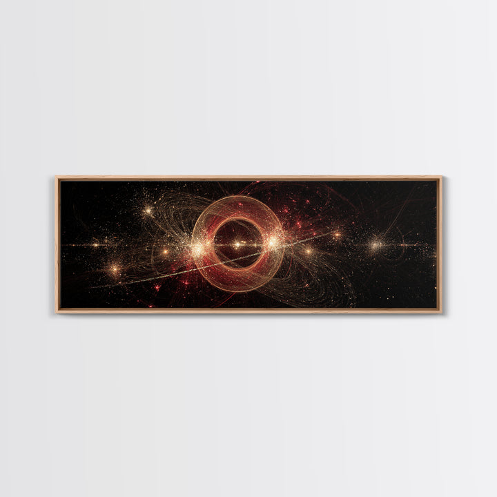 Glowing Cosmic Ring With Gold Sparks Wall Art, Abstract Space Poster, Modern Wall Decor, Galaxy Print, Black Red Home Decor