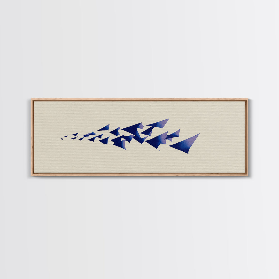 Blue Triangle Flock Abstract Canvas Print, Midcentury Modern Art, Geometric Shapes Art, Minimalist Wall Art, Modern Decor