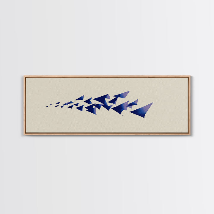 Blue Triangle Flock Abstract Canvas Print, Midcentury Modern Art, Geometric Shapes Art, Minimalist Wall Art, Modern Decor