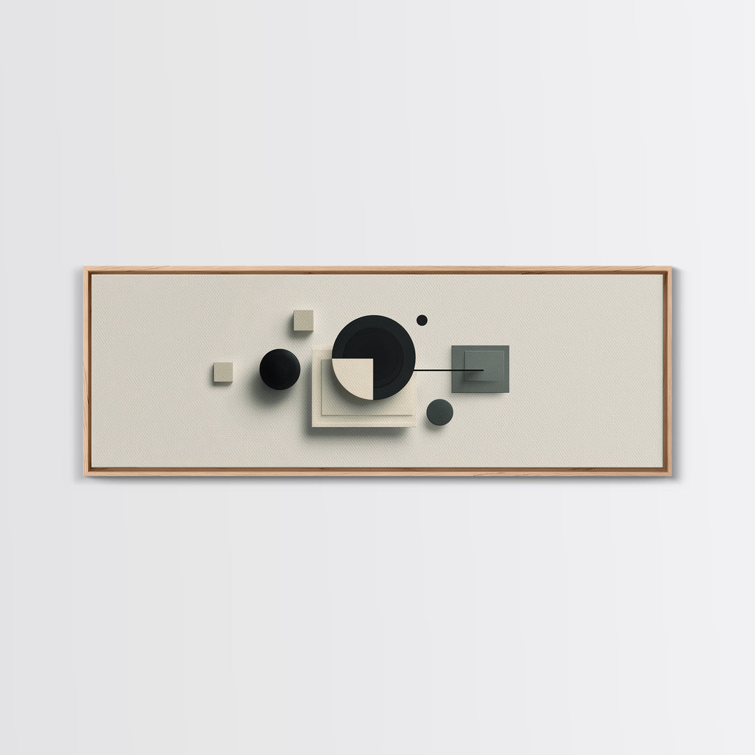 Neutral Three Dimensional Geometric Circles Framed Canvas Print, Midcentury Modern Art, Abstract Decor Art, Modern Home Decor, Office Art