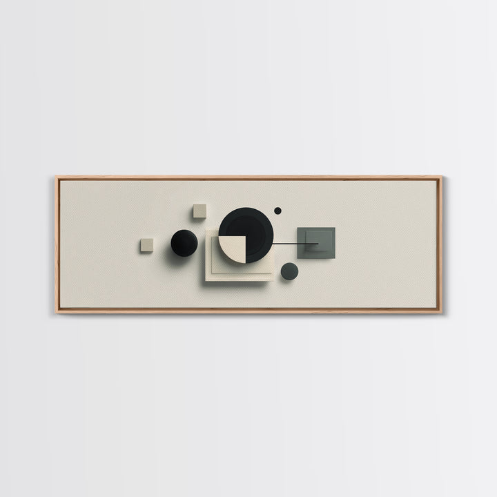 Neutral Three Dimensional Geometric Circles Framed Canvas Print, Midcentury Modern Art, Abstract Decor Art, Modern Home Decor, Office Art