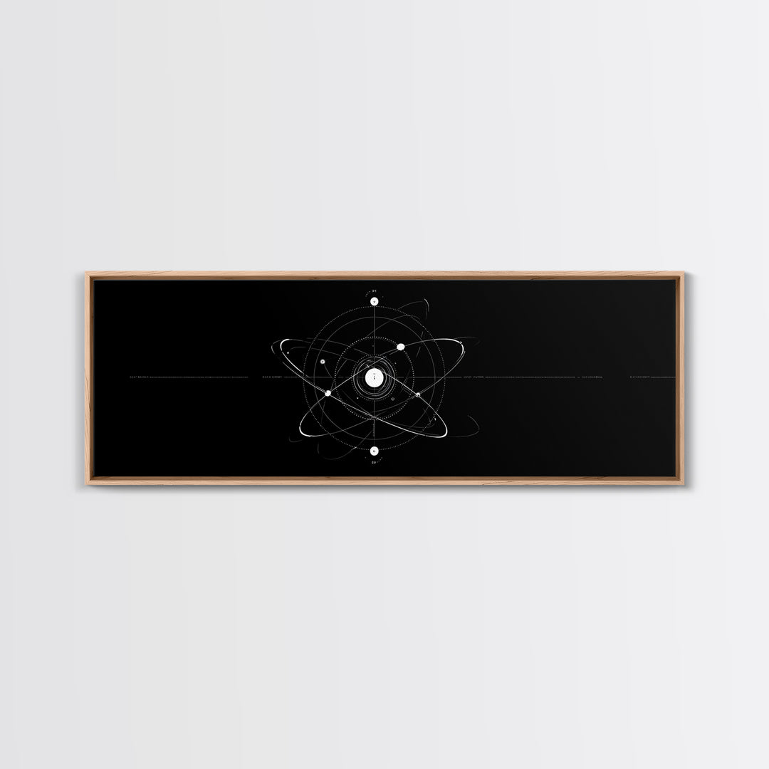 White Atomic Orbit Diagram Wall Art, Midcentury Modern Art, Space Abstract Art, Science Poster, Black Retro Art, Modern Decor