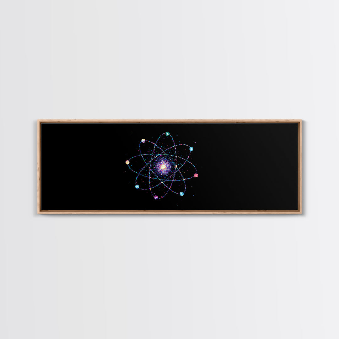 Colorful Atomic Galaxy Canvas Print, Space Abstract Art, Midcentury Modern Art, Cosmic Retro Art, Black Science Decor, Modern Wall Art