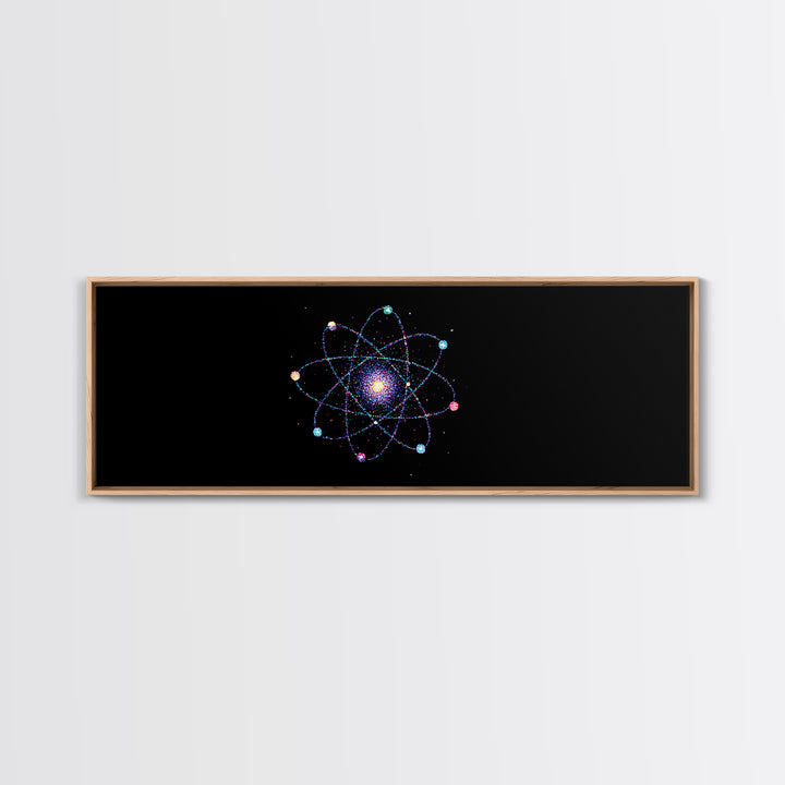 Colorful Atomic Galaxy Canvas Print, Space Abstract Art, Midcentury Modern Art, Cosmic Retro Art, Black Science Decor, Modern Wall Art