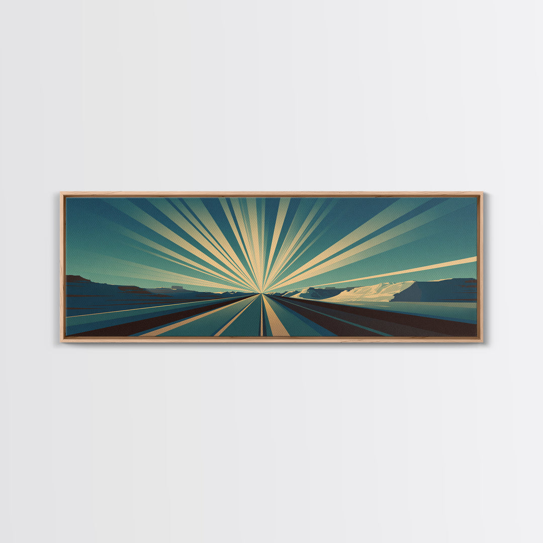 Radiant Teal Highway Horizon Wall Art, Midcentury Modern Art Print, Retro Landscape Poster, Modern Wall Decor For Office