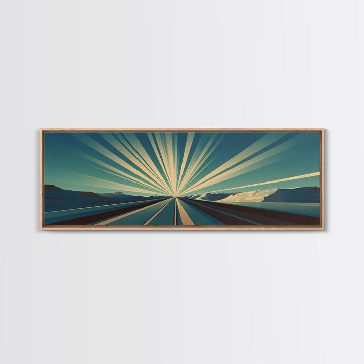 Radiant Teal Highway Horizon Wall Art, Midcentury Modern Art Print, Retro Landscape Poster, Modern Wall Decor For Office