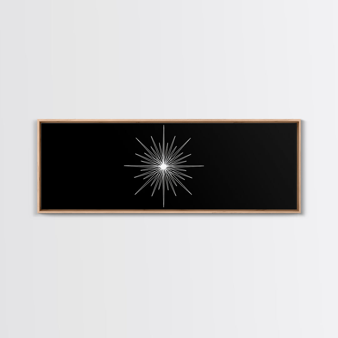 White Atomic Starburst On Black Wall Art, Mid Century Modern Decor, Retro Geometric Print, Minimalist MCM Wall Decor, Abstract Art