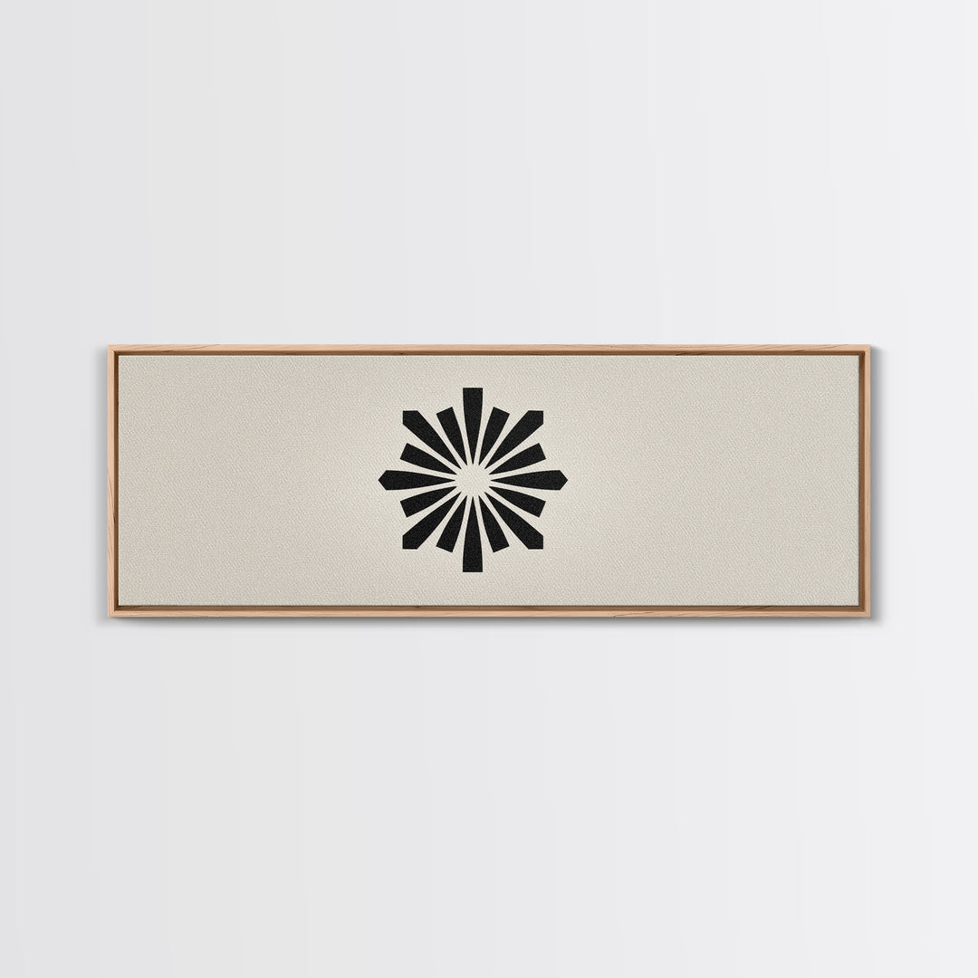 Black Radial Sunburst On Beige Canvas Print, Mid Century Modern Art, Atomic Retro Poster, Minimalist Geometric Wall Decor