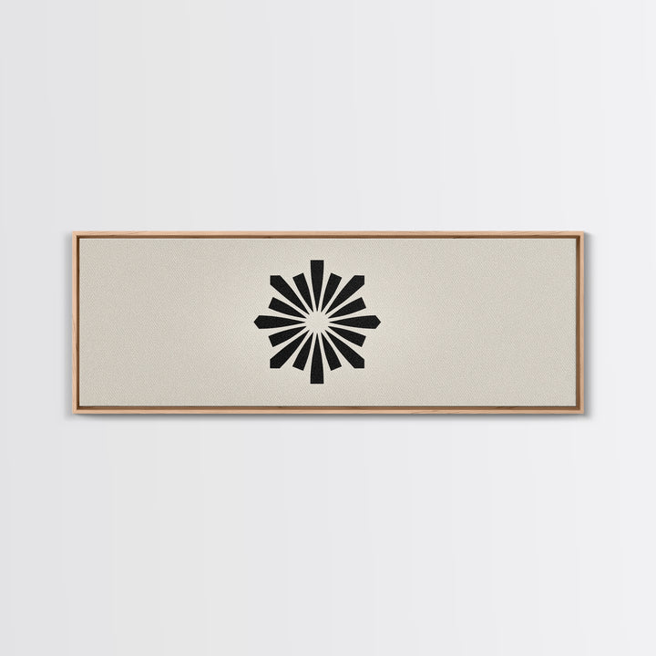 Black Radial Sunburst On Beige Canvas Print, Mid Century Modern Art, Atomic Retro Poster, Minimalist Geometric Wall Decor