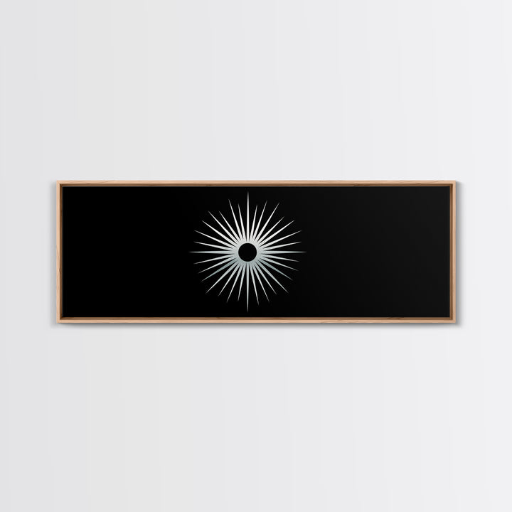 White Solar Eclipse Starburst Wall Art, Mid Century Modern Print, Black Retro Abstract Poster, Atomic MCM Wall Decor, Minimalist Art