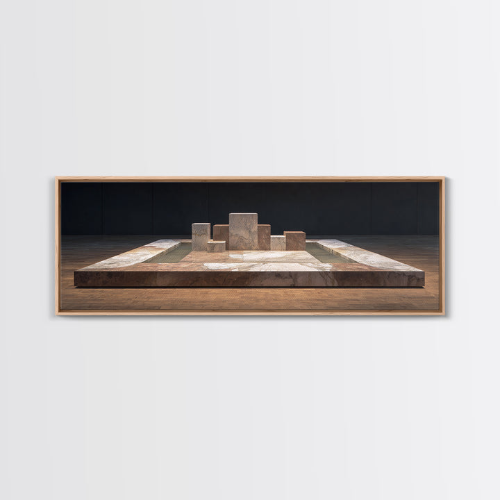 Modern Stone Geometric Platform Wall Art, Midcentury Modern Abstract Canvas, Architectural Decor, Neutral Gallery Print Gift