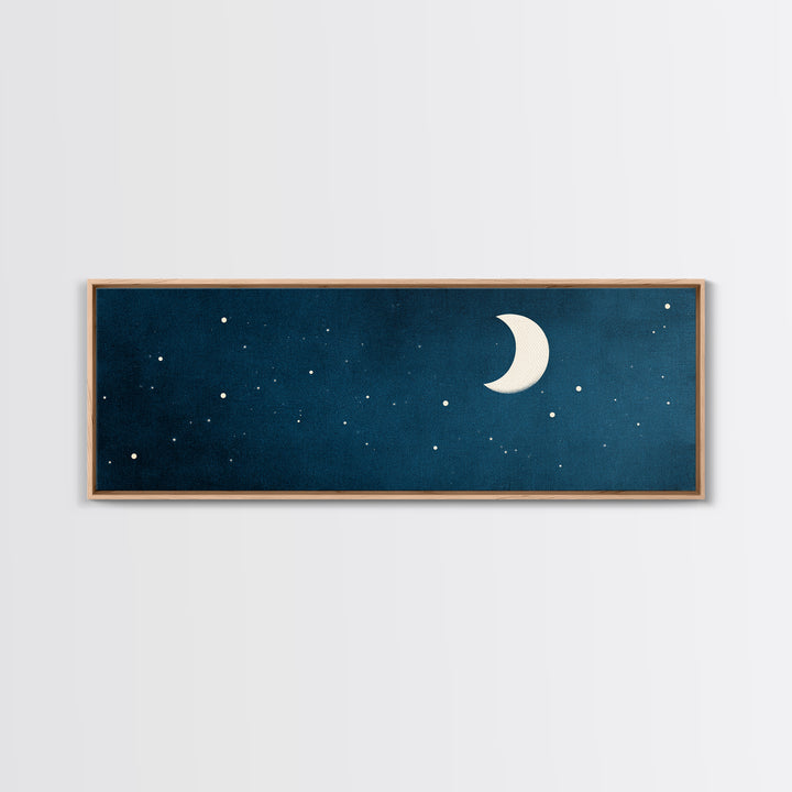 Textured Teal Crescent Moon Wall Art, Starry Night Sky Canvas, Minimalist Celestial Decor, Modern Bedroom Art Print Gift