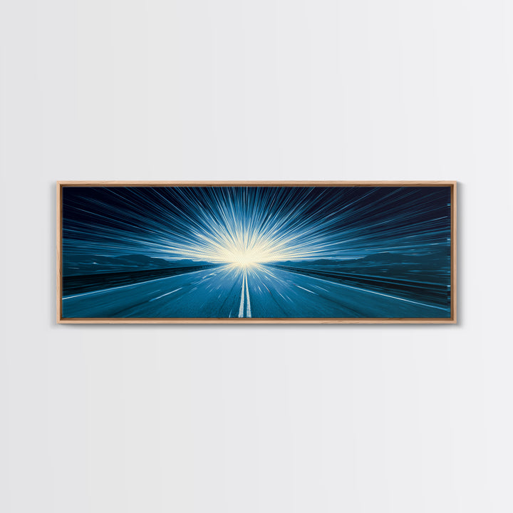 Electric Cyan Light Burst Canvas Print, Sci Fi Retro Wall Art, Modern Abstract Art, Blue Geometric Decor For Office Or Game Room
