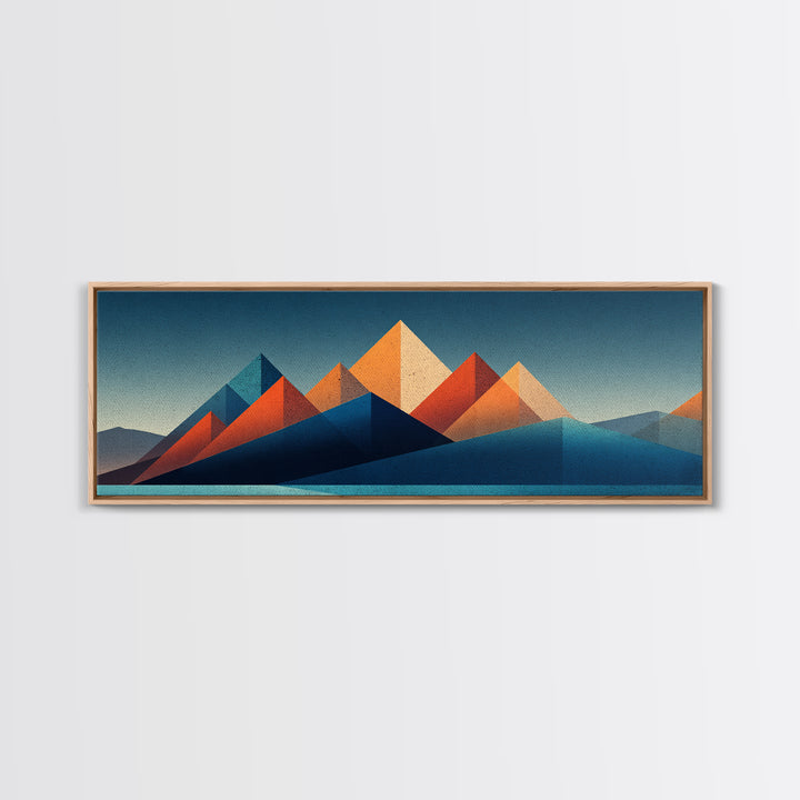 Orange Teal Desert Pyramid Mountains Canvas Print, Mid Century Modern Abstract Art, Geometric Wall Decor, Southwestern Poster