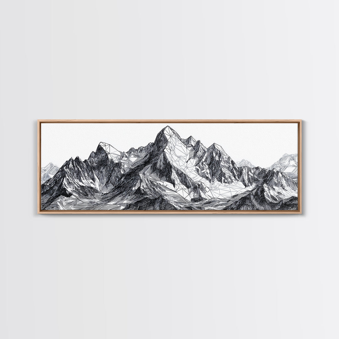 Black White Mountain Line Drawing Wall Art, Minimalist Landscape Print, Modern Office Decor, Alpine Sketch Poster Gift For Him
