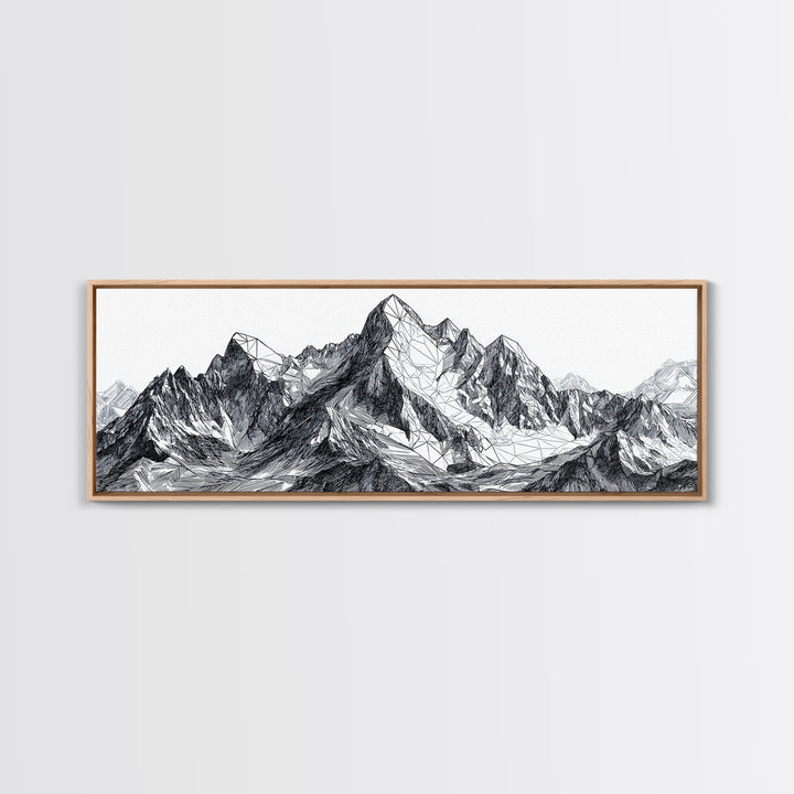 Black White Mountain Line Drawing Wall Art, Minimalist Landscape Print, Modern Office Decor, Alpine Sketch Poster Gift For Him