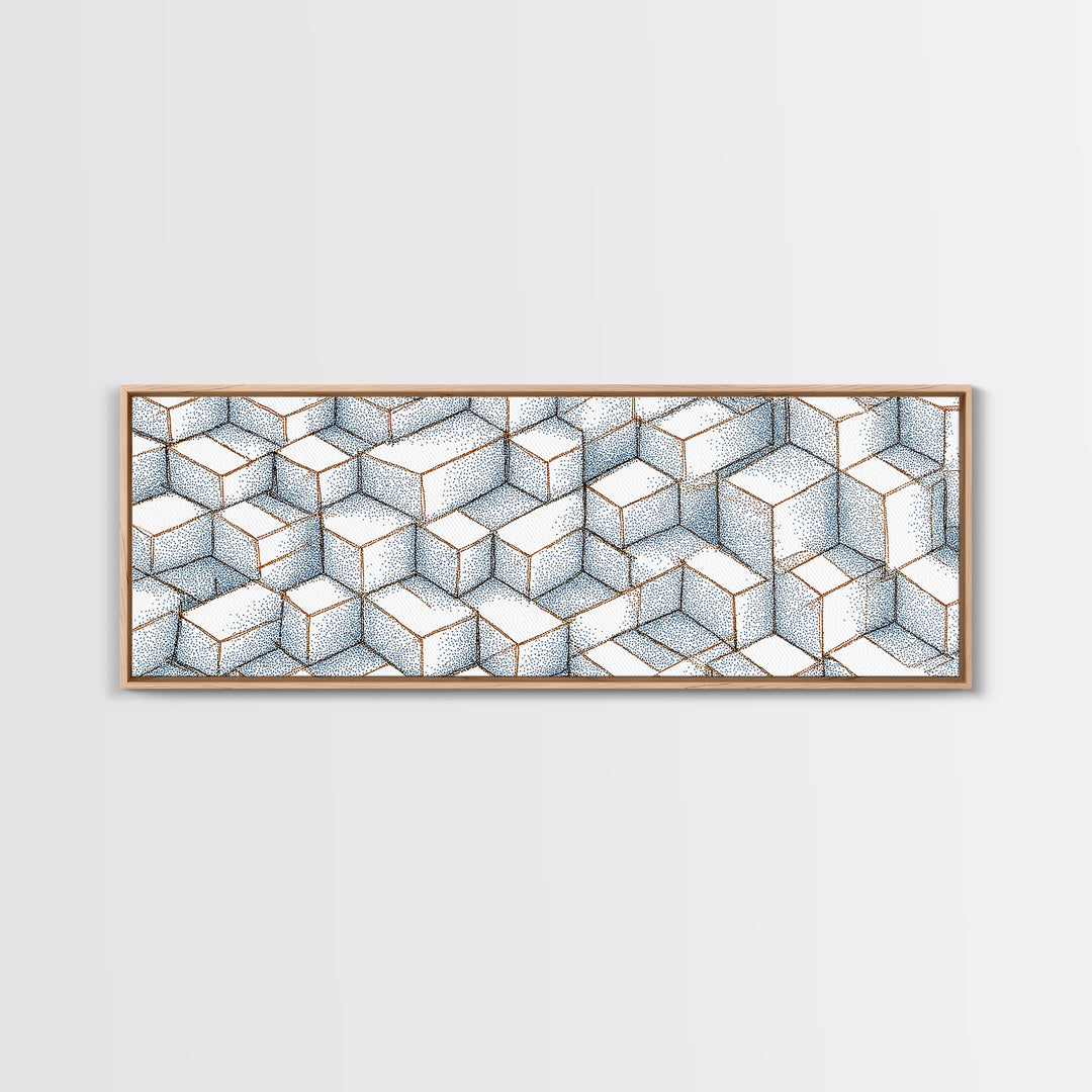 Isometric Blue Cube Pattern Wall Art, Geometric Art Print, Modern Wall Decor, Bauhaus Poster, Home Office Art, Abstract Decor