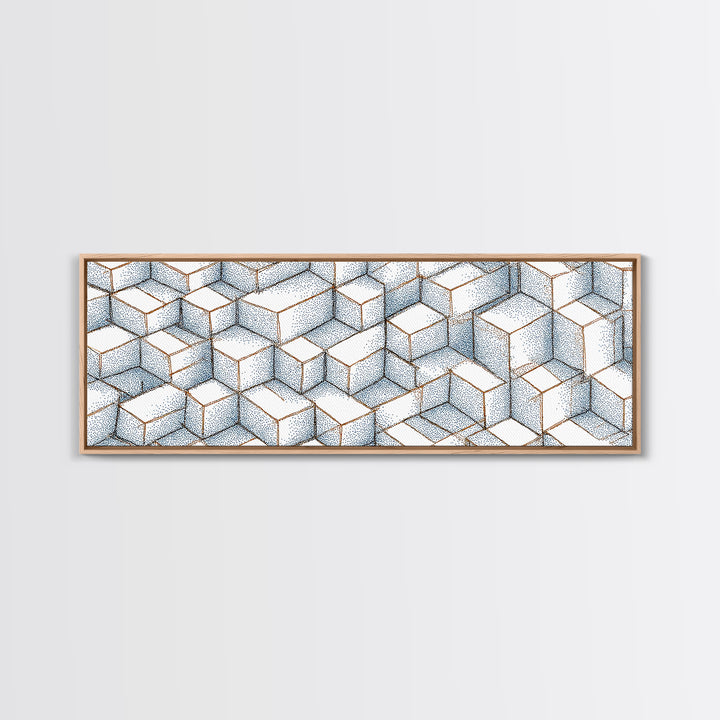 Isometric Blue Cube Pattern Wall Art, Geometric Art Print, Modern Wall Decor, Bauhaus Poster, Home Office Art, Abstract Decor