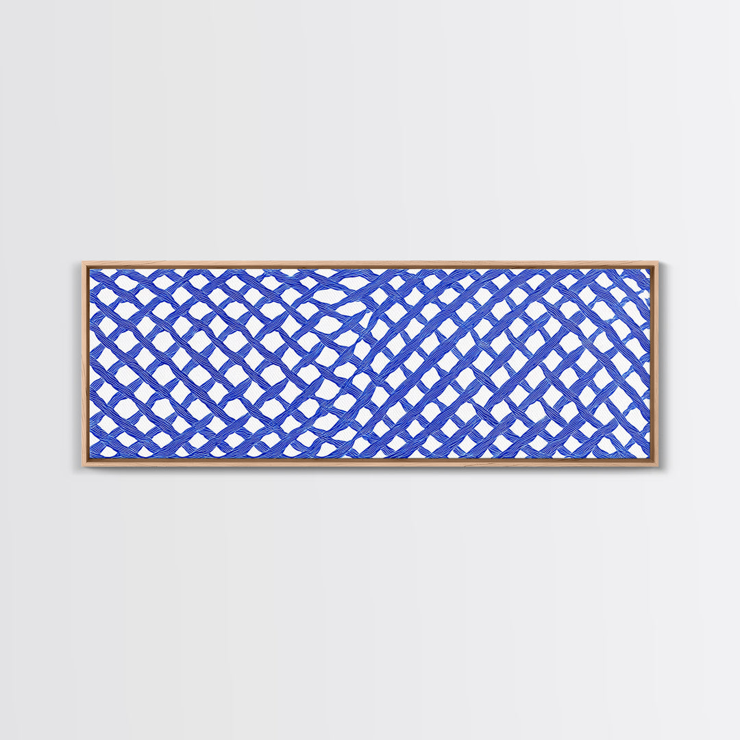 Blue Hand Drawn Lattice Wall Art, Geometric Pattern Poster, Modern Wall Decor, Op Art, Minimalist Art Print, Office Decor