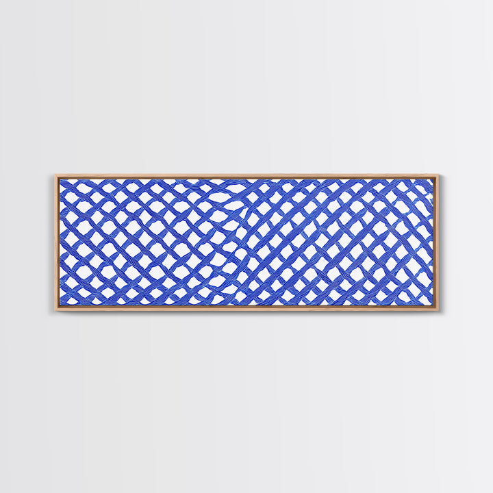 Blue Hand Drawn Lattice Wall Art, Geometric Pattern Poster, Modern Wall Decor, Op Art, Minimalist Art Print, Office Decor