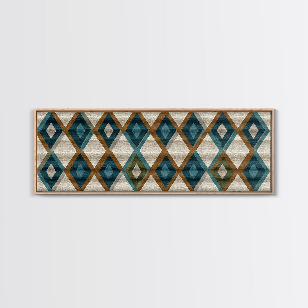 Teal Brown Diamond Pattern Wall Art, Midcentury Modern Decor, Geometric Art Print, MCM Wall Decor, Boho Style, Home Decor