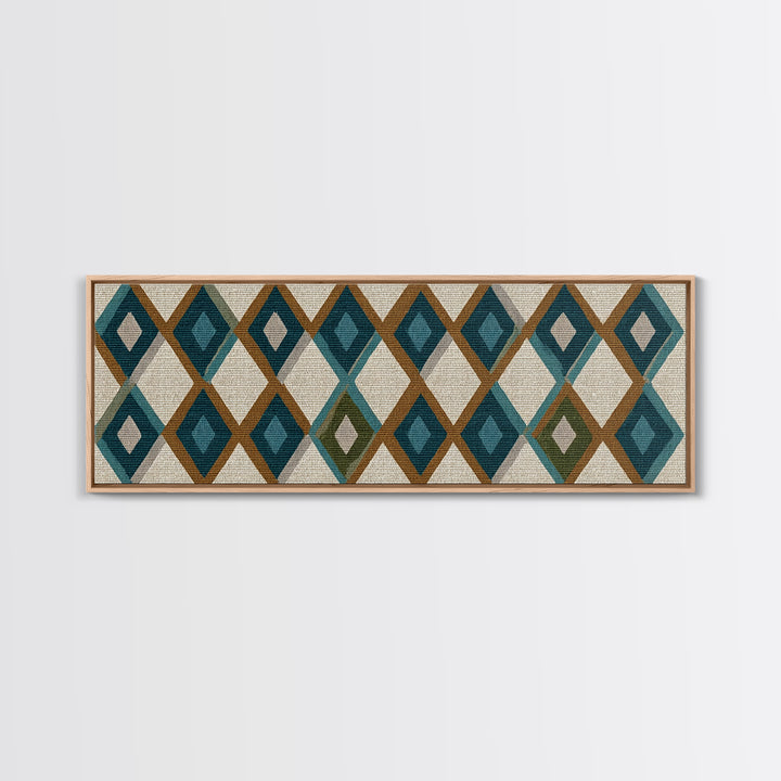 Teal Brown Diamond Pattern Wall Art, Midcentury Modern Decor, Geometric Art Print, MCM Wall Decor, Boho Style, Home Decor