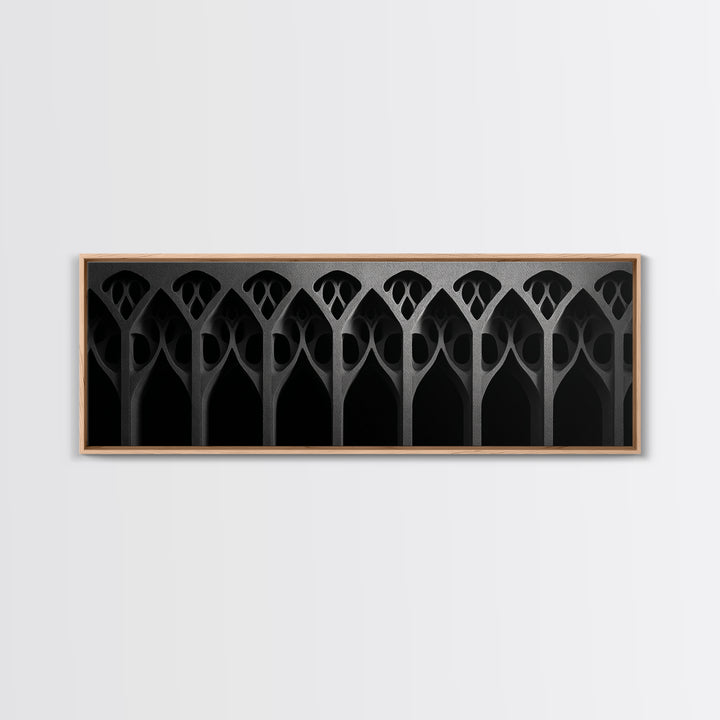 Black Gothic Arch Pattern Canvas Print, Architectural Art, Art Deco Wall Decor, Modern Wall Art, Masculine Home Office Decor