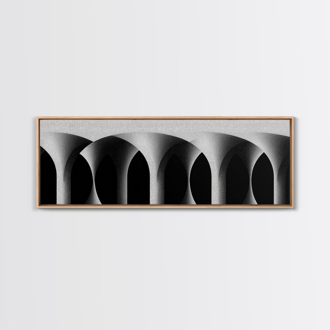 Minimal Black White Arches Canvas Print, Modern Architectural Wall Decor, Monochrome Midcentury Abstract Poster For Office