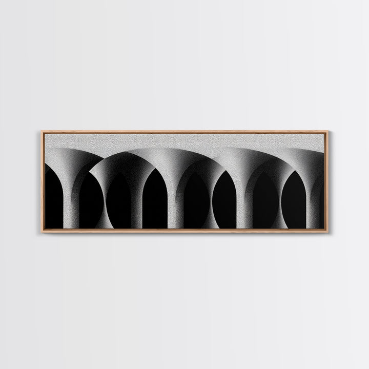Minimal Black White Arches Canvas Print, Modern Architectural Wall Decor, Monochrome Midcentury Abstract Poster For Office