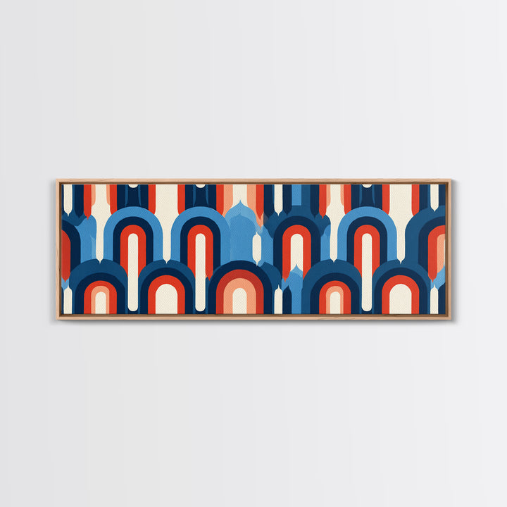 Retro Red Blue Arch Pattern Wall Art, Midcentury Modern Geometric Poster, Bauhaus Style Decor, Colorful MCM Print Gift Idea