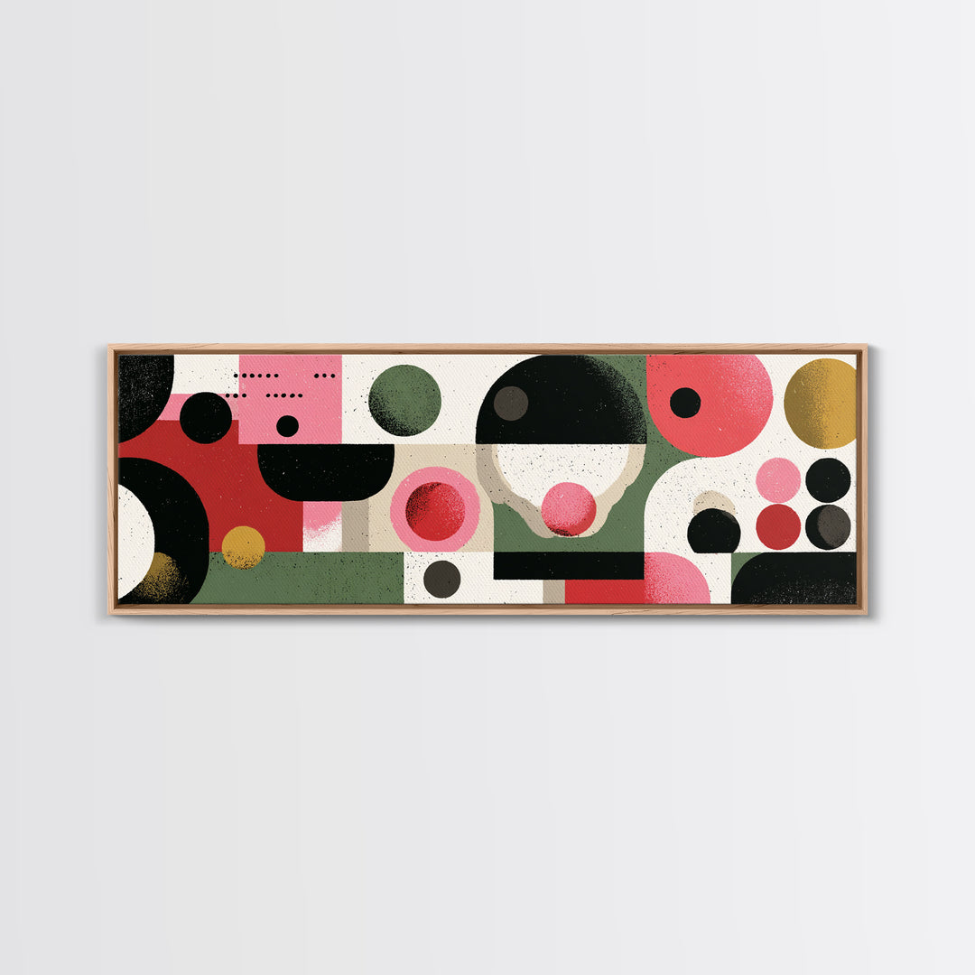 Pink Green Bauhaus Abstract Canvas Print, Midcentury Modern Wall Art, Geometric Circle Decor, Retro Gallery Poster Gift Idea