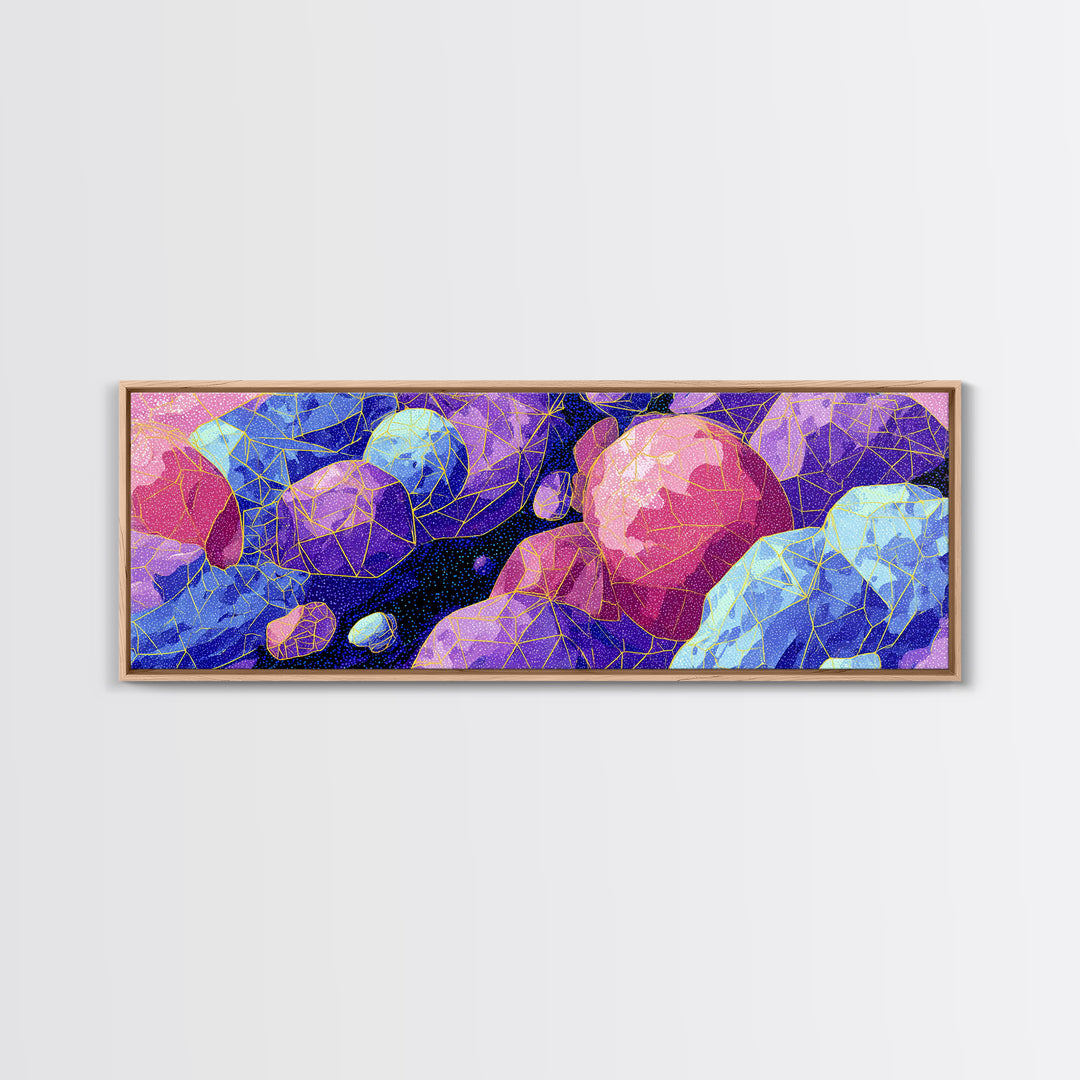 Vibrant Polygon Space Rocks Canvas Print, Cosmic Abstract Wall Art, Colorful Sci Fi Decor, Modern Geometric Poster Gift Idea