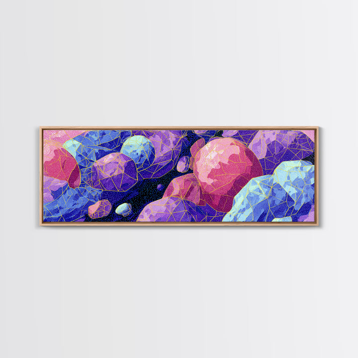 Vibrant Polygon Space Rocks Canvas Print, Cosmic Abstract Wall Art, Colorful Sci Fi Decor, Modern Geometric Poster Gift Idea