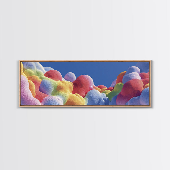 Rainbow Bubble Cloud Wall Art, Colorful Dreamy Landscape Poster, Playful Modern Decor, Kids Nursery Room Canvas Print Gift Idea